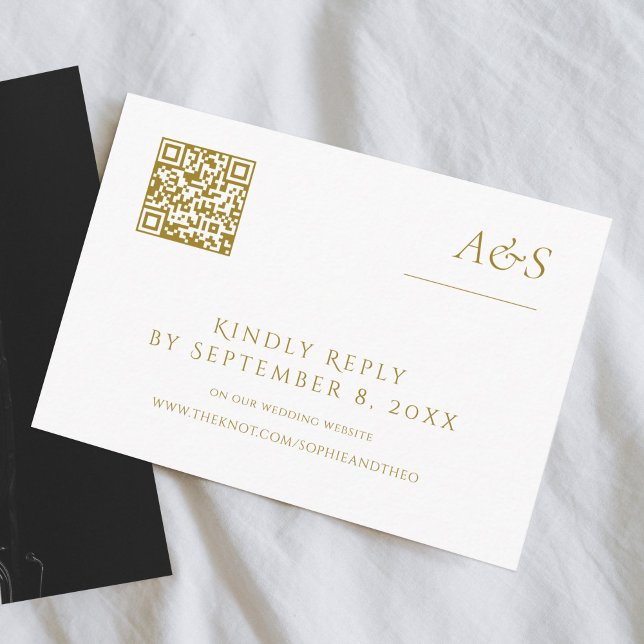 White and Gold Champagne Wedding RSVP QR Code  Enclosure Card (Creator Uploaded)