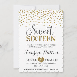 White and Gold Chic Sweet Sixteen Party Birthday Invitation