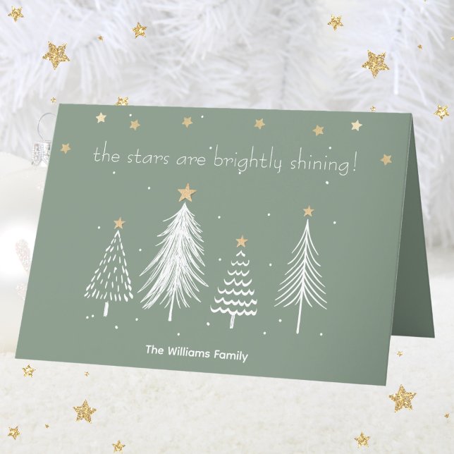 White and Gold Christmas with Family Name Green Holiday Card (White and Gold Christmas with Family Name Green Holiday Card)