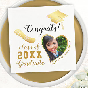 White and Gold Class 2025 Photo Graduation Napkin