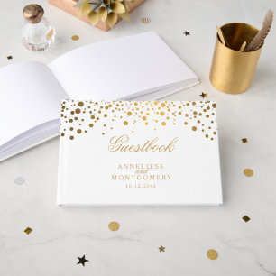 White and Gold Confetti Dots Guest Book