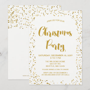 White and Gold confetti Modern Christmas Party Invitation