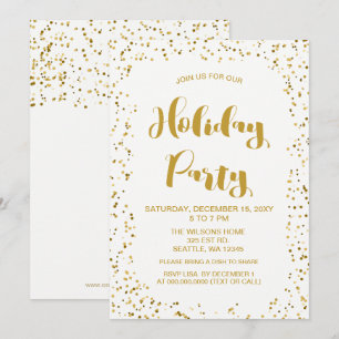 White and Gold confetti Modern holiday Party Invitation