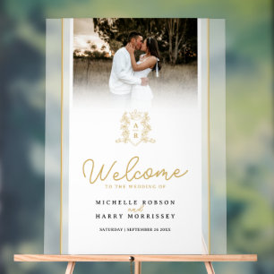 White and gold crown crest monogram wedding photo  acrylic sign