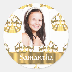 White and gold crowns classic round sticker