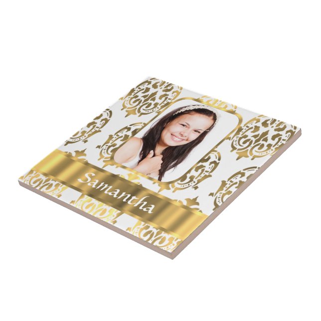 White and gold damask tile (Side)