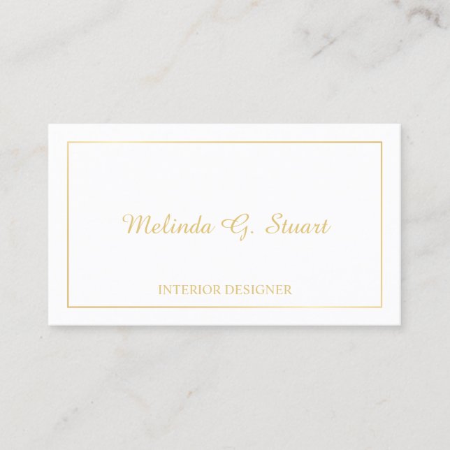 White and Gold Elegant Business Card (Front)