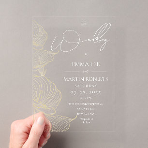 White and Gold Elegant Flower Wedding Acrylic Invitations