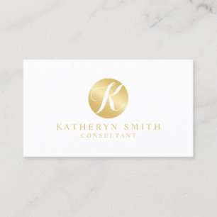 White and Gold Elegant Monogram Business Card