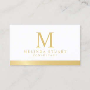 White and Gold Elegant Monogram Business Card