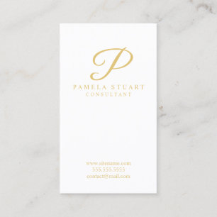 White and Gold Elegant Monogram Business Card