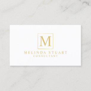White and Gold Elegant Monogram Business Card