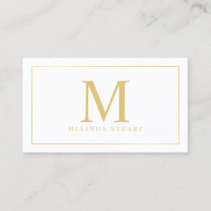 White and Gold Elegant Monogram Business Card