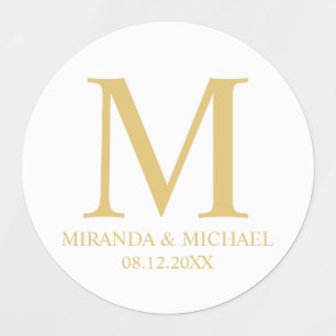 White and Gold Elegant Monogram Wedding Favour