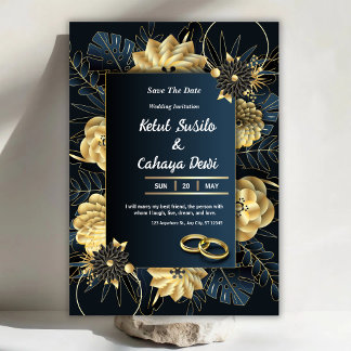 White and Gold Elegant Wedding Invitation