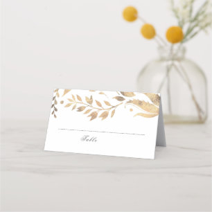 White and Gold Fall Leaves Wedding Place Card