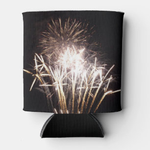 White and Gold Fireworks I Patriotic Celebration Can Cooler