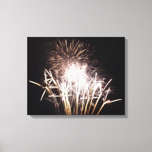 White and Gold Fireworks I Patriotic Celebration Canvas Print (Front)