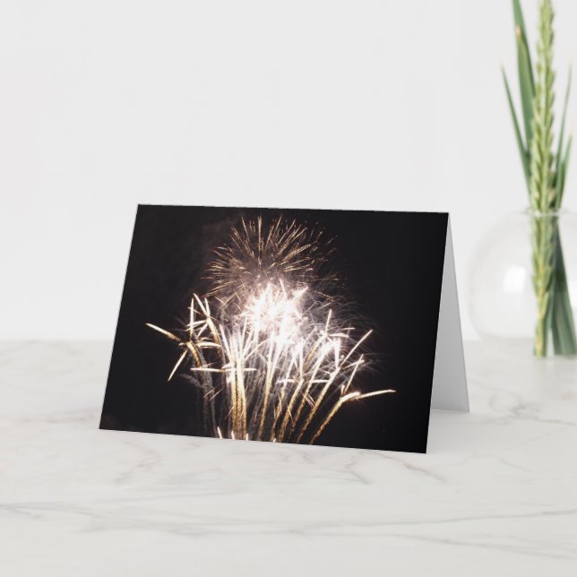 White and Gold Fireworks I Patriotic Celebration Card (Front)