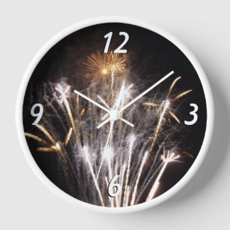 White and Gold Fireworks I Patriotic Celebration Clock