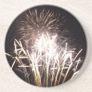 White and Gold Fireworks I Patriotic Celebration Coaster