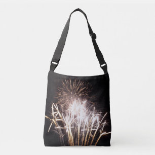 White and Gold Fireworks I Patriotic Celebration Crossbody Bag