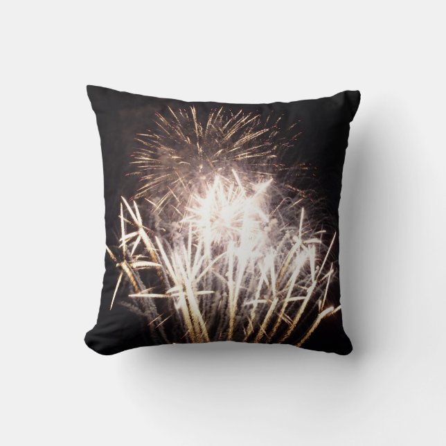 White and Gold Fireworks I Patriotic Celebration Cushion (Front)