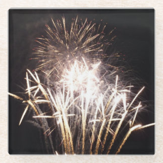 White and Gold Fireworks I Patriotic Celebration Glass Coaster