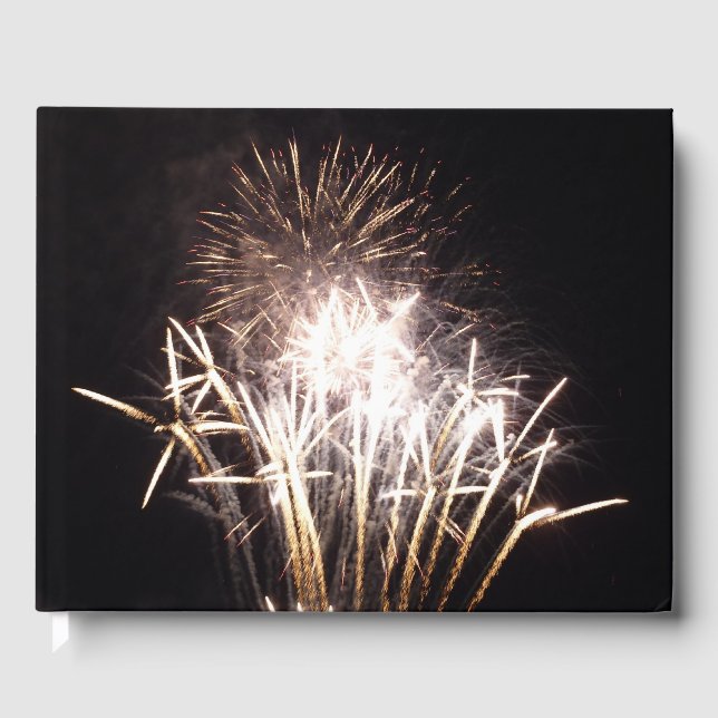 White and Gold Fireworks I Patriotic Celebration Guest Book (Front)