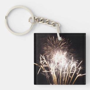 White and Gold Fireworks I Patriotic Celebration Key Ring