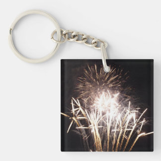 White and Gold Fireworks I Patriotic Celebration Key Ring
