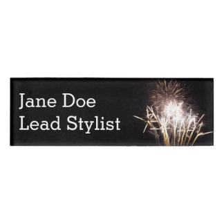White and Gold Fireworks I Patriotic Celebration Name Tag