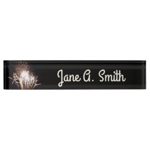 White and Gold Fireworks I Patriotic Celebration Nameplate