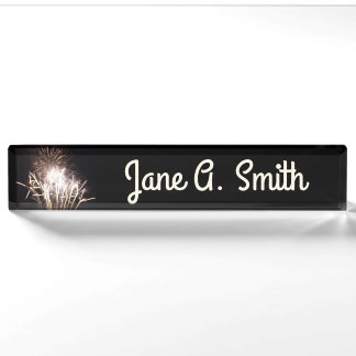 White and Gold Fireworks I Patriotic Celebration Nameplate