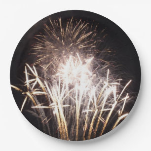 White and Gold Fireworks I Patriotic Celebration Paper Plate