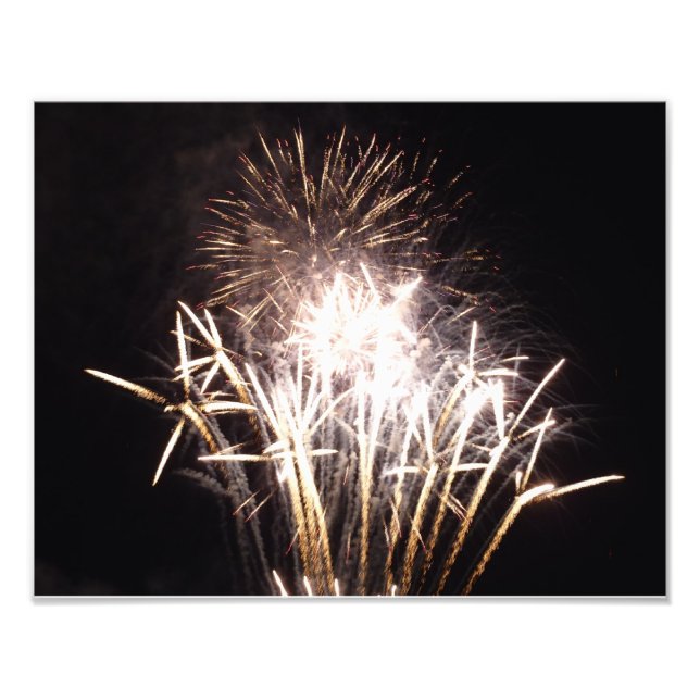 White and Gold Fireworks I Patriotic Celebration Photo Print (Front)
