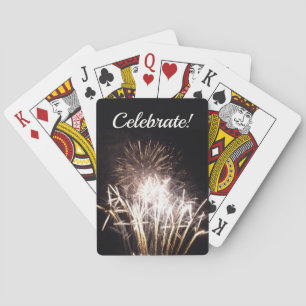 White and Gold Fireworks I Patriotic Celebration Playing Cards
