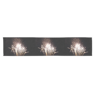 White and Gold Fireworks I Patriotic Celebration Short Table Runner