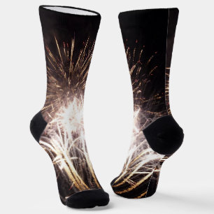 White and Gold Fireworks I Patriotic Celebration Socks