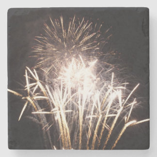 White and Gold Fireworks I Patriotic Celebration Stone Coaster