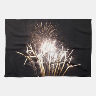 White and Gold Fireworks I Patriotic Celebration Tea Towel