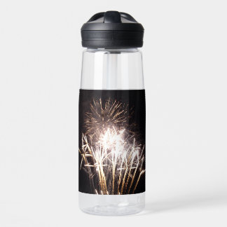 White and Gold Fireworks I Patriotic Celebration Water Bottle