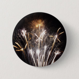 White and Gold Fireworks II Patriotic Celebration 6 Cm Round Badge