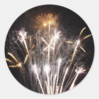 White and Gold Fireworks II Patriotic Celebration Classic Round Sticker