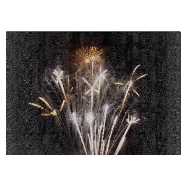 White and Gold Fireworks II Patriotic Celebration Cutting Board (Front)
