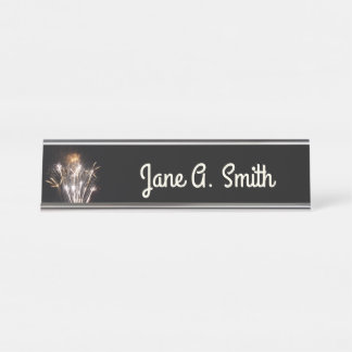 White and Gold Fireworks II Patriotic Celebration Desk Name Plate
