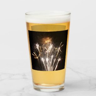 White and Gold Fireworks II Patriotic Celebration Glass