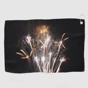 White and Gold Fireworks II Patriotic Celebration Golf Towel