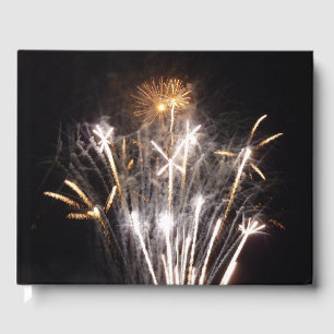 White and Gold Fireworks II Patriotic Celebration Guest Book