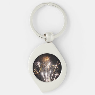 White and Gold Fireworks II Patriotic Celebration Key Ring